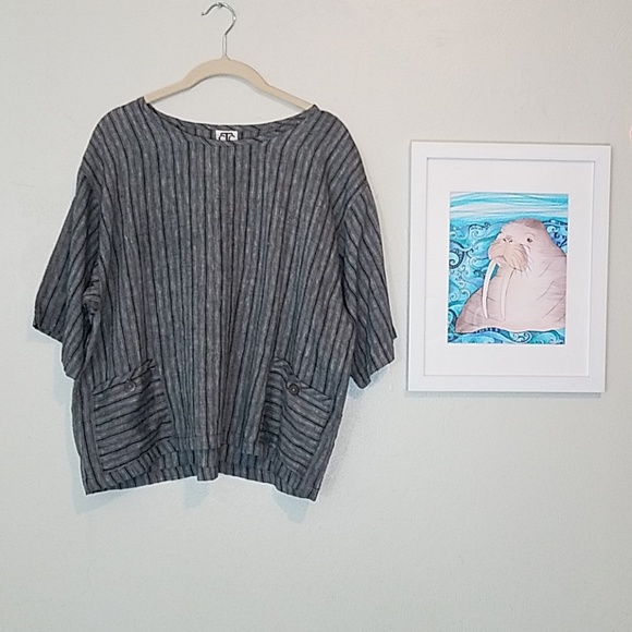 CTC Linens black/white striped 100% linen top - Picture 4 of 8